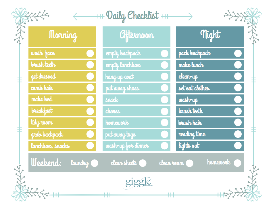 daily checklist giggle magazine